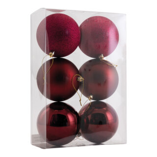Weihnachtskugeln      Groesse: Ø 10cm, 6 Stk./Blister, aus Kunststoff, sortiert, mit Hänger    Farbe: bordeaux