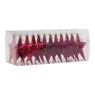 Weihnachtssterne 12 Stk./Blister, aus Kunststoff, sortiert, mit Hänger     Groesse: Ø 10cm    Farbe: fuchsia