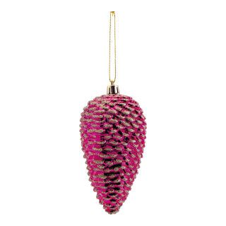 Tannenzapfen aus Kunststoff, zum Hängen, beglittert     Groesse: 12x6cm    Farbe: fuchsia
