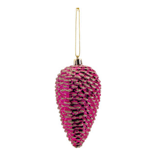 Tannenzapfen aus Kunststoff, zum Hängen, beglittert     Groesse:12x6cm    Farbe:fuchsia