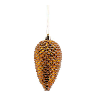 Tannenzapfen aus Kunststoff, zum Hängen, beglittert     Groesse: 12x6cm    Farbe: kupfer