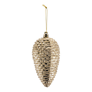 Tannenzapfen aus Kunststoff, zum Hängen, beglittert     Groesse: 12x6cm    Farbe: champagnerfarben