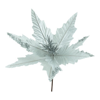 Poinsettiastecker aus Kunststoff/Kunstseide, mit Glitter & Pailletten, biegsam     Groesse: Ø 31cm, Stiel: 14,5cm    Farbe: silber