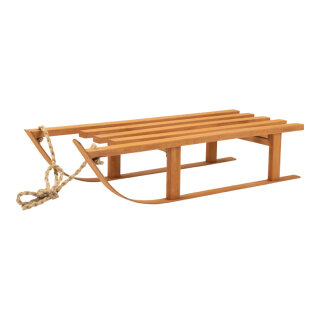 Schlitten aus Holz (Kiefer), zum Einklappen     Groesse: 75x30x16cm, ca.63cm Schnur    Farbe: braun