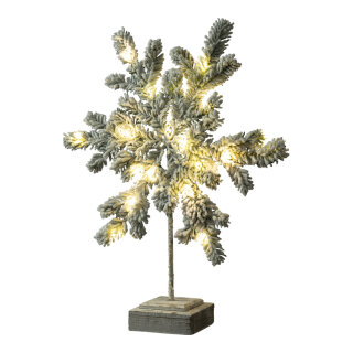 Schneeflocke beflockt, Batteriebetrieben 3AA, (nicht inkl.)     Groesse: 53x12x46cm, Holzfuß: 12x12x4cm    Farbe: weiß