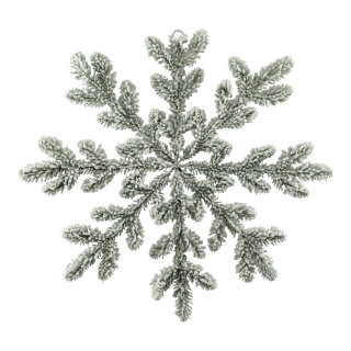 Schneeflocke aus Kunststoff/Metall, flach, beflockt, mit Hänger     Groesse:Ø 53cm    Farbe:weiß