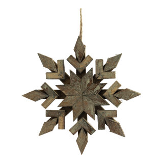 Schneeflocke aus Holz, mit Jute Hänger     Groesse: Ø 25cm    Farbe: braun