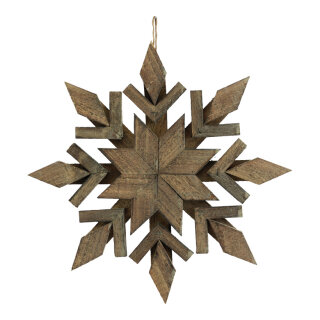 Schneeflocke aus Holz, mit Jute Hänger     Groesse: Ø 40cm    Farbe: braun