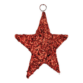 Sisalstern aus Kunststoff/Metall, mit Pailletten, Hänger     Groesse: 20cm    Farbe: rot
