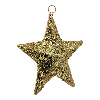 Stern, 3D aus Kunststoff/Metall, mit Pailletten, beglittert, zum Hängen     Groesse: 20cm    Farbe: gold