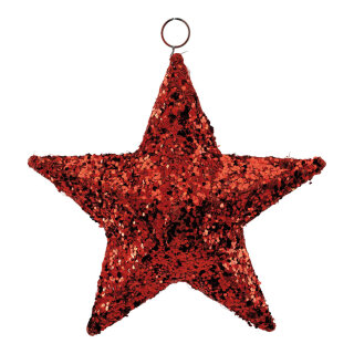 Stern, 3D aus Kunststoff/Metall, mit Pailletten, beglittert, zum Hängen     Groesse: 20cm    Farbe: rot