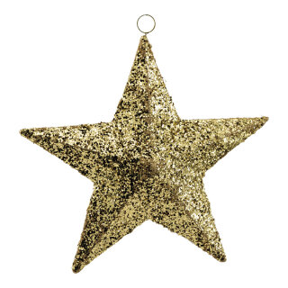 Stern, 3D aus Kunststoff/Metall, mit Pailletten, beglittert, zum Hängen     Groesse: 40cm    Farbe: gold