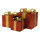 Geschenkpäckchen 3 Stk./Satz, aus Metall/Kunststoff, beglittert, ineinander passend     Groesse: 25x25x27cm, 20x20x22cm, + 15x15cm17cm    Farbe: rot/gold