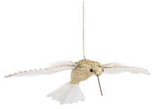 Baumschmuck »Vogel« aus Kunststoff/Samt, mit Hänger     Groesse: 22x10cm    Farbe: weiß/gold