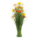 Grass bundle with spring flowers, out of plastic...