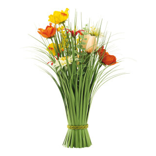 Grass bundle with spring flowers, out of plastic     Size: 45cm, base: Ø 8cm, width: Ø 25cm    Color: multicoloured