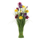 Grass bundle with spring flowers, out of plastic...