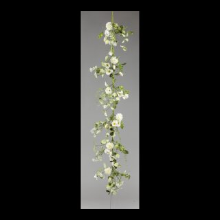 Flower garland out of artificial silk/plastic, flexible, one-sided decorated     Size: 150cm    Color: white