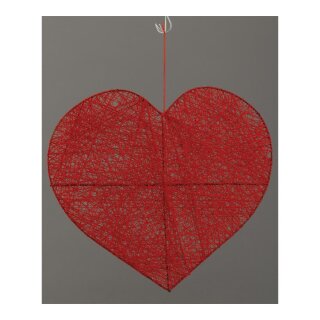 Heart out of wire with cotton, flat, with hanger     Size: 30cm    Color: red