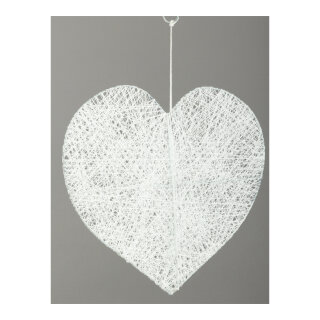 Heart out of wire with cotton, flat, with hanger     Size: 30cm    Color: white