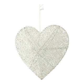 3D Heart out of wire with cotton, with hanger     Size: 20cm    Color: white