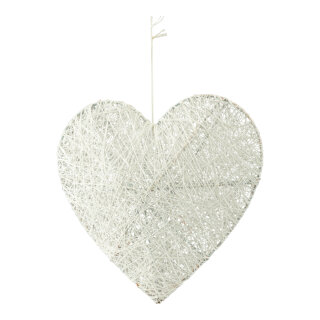 3D Heart out of wire with cotton, with hanger     Size: 20cm    Color: white