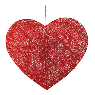 3D Herz aus Draht mit Baumwolle, mit Hänger     Groesse: 40cm    Farbe: rot