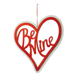 Herz mit Schriftzug »Be Mine« aus Holz, einseitig, mit Hänger     Groesse: 30cm    Farbe: rot/weiß