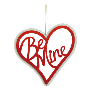 Heart with lettering »Be Mine« out of wood, one-sided, with hanger     Size: 20cm    Color: red/white