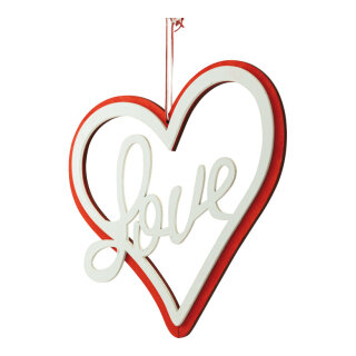 Herz mit Schriftzug »Love« aus Holz, einseitig, mit Hänger     Groesse: 20cm    Farbe: weiß/rot