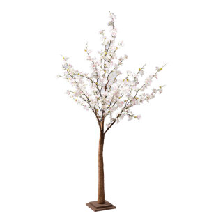Kirschblütenbaum Stamm aus Hartpappe, Blüten aus Kunstseide     Groesse: 160cm, MDF Holzfuß: 20x20x4cm    Farbe: weiß/pink