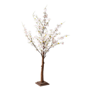 Kirschblütenbaum Stamm aus Hartpappe, Blüten aus Kunstseide     Groesse: 120cm, MDF Holzfuß: 17x17x3,5cm    Farbe: weiß/pink