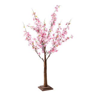 Kirschblütenbaum Stamm aus Hartpappe, Blüten aus Kunstseide     Groesse: 120cm, MDF Holzfuß: 17x17x3,5cm    Farbe: pink