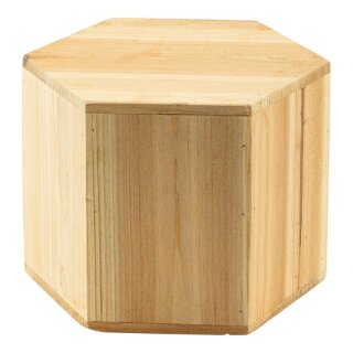 Presenter 6-cornered, out of wood     Size: 20x16,7x10cm, 15cm height    Color: natural-coloured