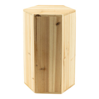 Presenter 6-cornered, out of wood     Size: 20x16,7x10cm, 30cm height    Color: natural-coloured