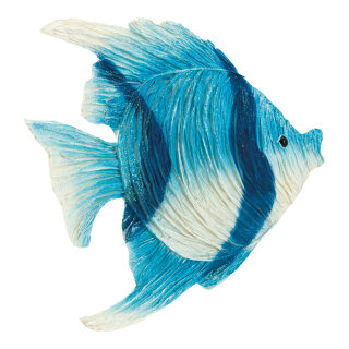Tropenfisch aus Krepppapier, mit Nylonfaden, flach     Groesse: 33x39cm    Farbe: blau/weiß