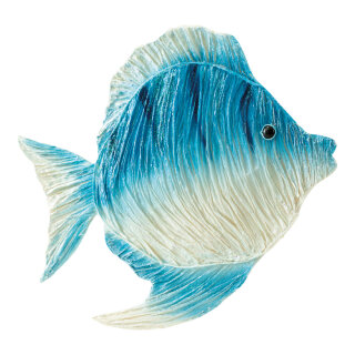 Tropenfisch aus Krepppapier, mit Nylonfaden, flach     Groesse: 32x40cm    Farbe: blau/weiß
