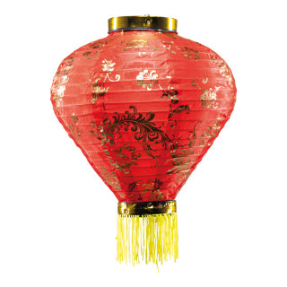 Chinesische Laterne zwiebelförmig, aus Kunstseide, mit Quasten, zum Hängen     Groesse: Ø 30cm    Farbe: rot/gold