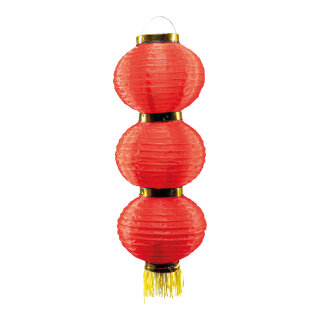 Chinese lantern 3-fold, out of artificial silk, with tassels, for hanging     Size: 65cm, Ø 22cm    Color: red/gold