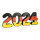 Lettering 2024 out of styrofoam     Size: 77x30cm, width: 8cm    Color: black/red/gold