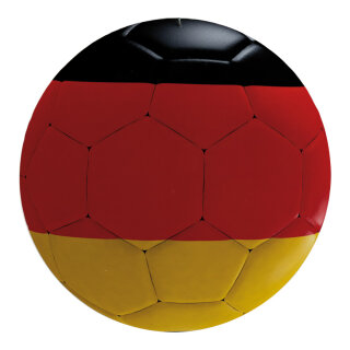 Fußball aus Kunststoff, doppelseitig bedruckt, flach     Groesse: Ø 30cm    Farbe: schwarz/rot/gold     #