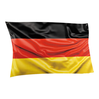 Flag out of plastic, double-sided printed, flat     Size: 58x40cm    Color: black/red/gold