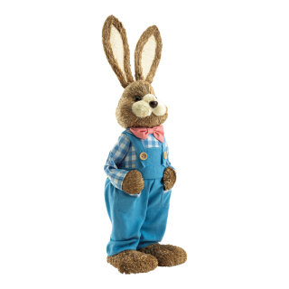 Rabbit with dungarees out of synthetic fibres/styrofoam/straw     Size: 60x19cm    Color: multicoloured