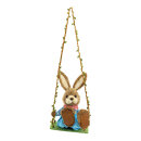 Rabbit on swing with dungarees, out of synthetic...