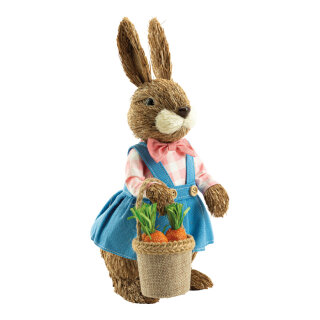 Rabbit with dress out of synthetic fibres/styrofoam/straw, standing     Size: 32x12cm    Color: multicoloured