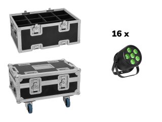 EUROLITE Set 16x LED Silent Par 6 QCL floor bk + Case