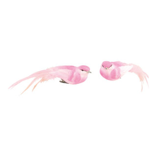 Birds with clip 2 pcs./set, styrofoam with feathers     Size: 4x18cm    Color: pink
