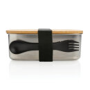 Stainless Steel Lunchbox mit Bambus-Deckel und Göffel Farbe: silber