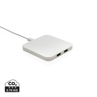 10W Wireless Charger aus RSC recycl. Kunststoff mit Dual-USB Farbe: weiß