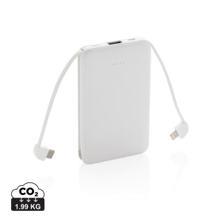 5.000 mAh Powerbank mit integriertem Kabel Farbe: weiß